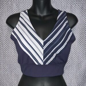 Enavant Calypso Blue White Stripe Wide Criss Cross Straps sports bra top…
